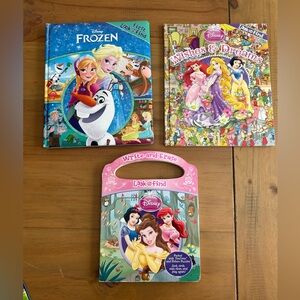 Disney Frozen and Princess Look and Find Book Set - Blue, Pink, Yellow